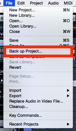Menu File > Back up Project z Cubase