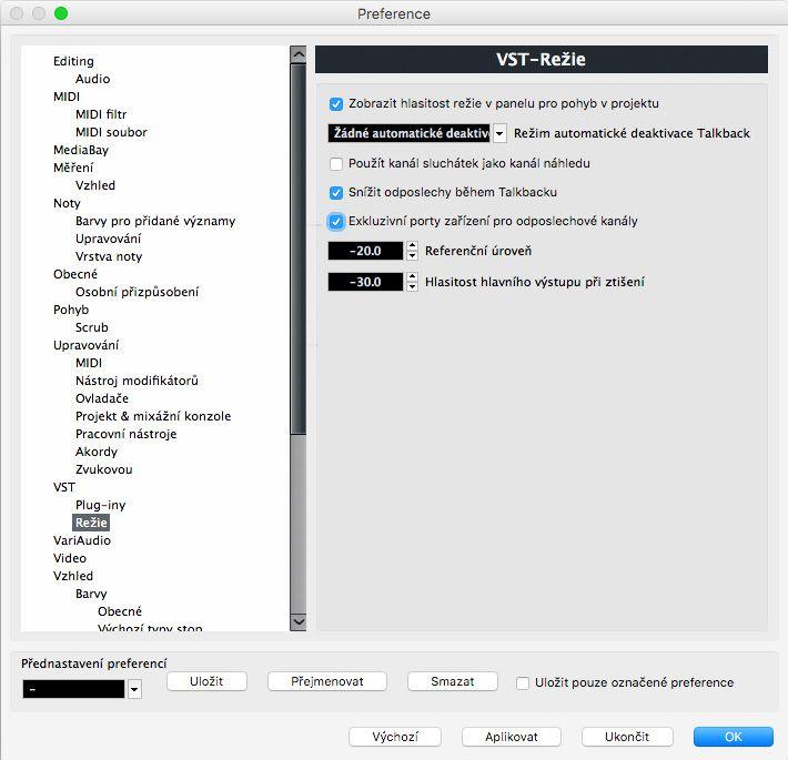 Preferences: VST control room excklusive ports