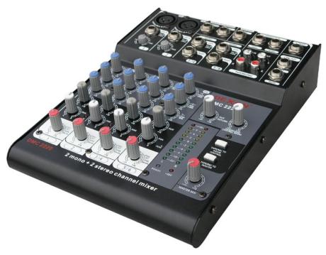 DEXON: DMC 2220 mixážní pult 2 mono + 3 stereo vstupy s 3 sběrnicemi