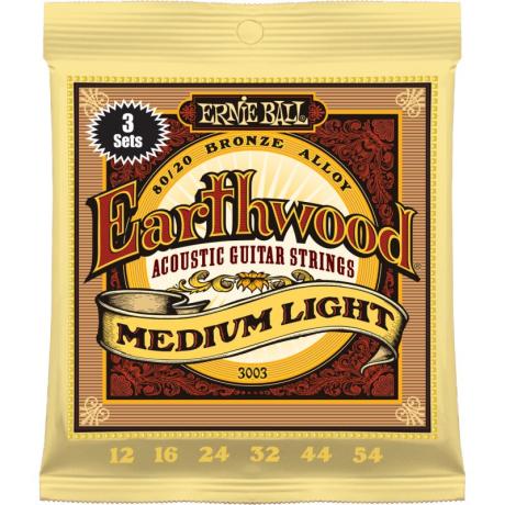 Ernie Ball USA: Earthwood Medium Light 80/20 - 3 pack / .012 - .054 /